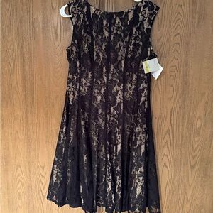 Danny & Nicole Elegant Black Lace Midi Dress
